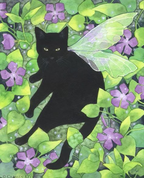 kitty fae Whimsigoth Art, Fairy Cat, Bel Art, Art Mignon, Black Cat Art, Season Of The Witch, A Black Cat, Wow Art, Witch Aesthetic