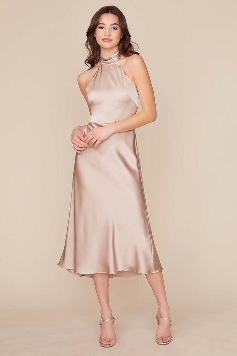 High Neck Bridesmaid Dresses, Chiffon Styles, Chinese Fancy Dress, Halter Bridesmaid Dress, Champagne Bridesmaid Dresses, Elegant Dresses Classy, Silk Dress Long, Guest Attire, Satin Bridesmaid Dresses