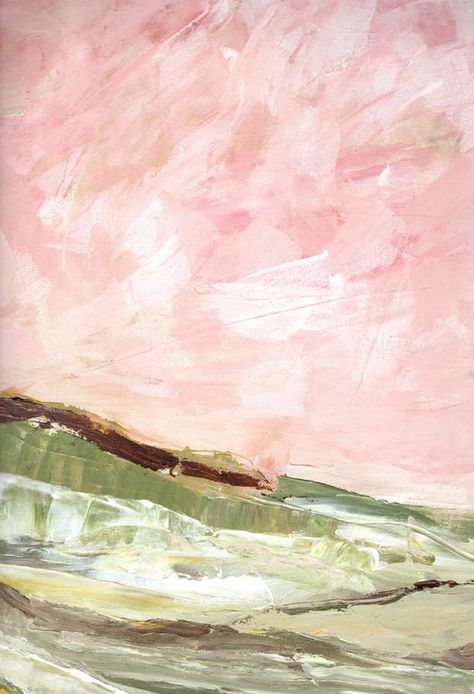 Faaris " Green And Pink Hills I " by Marcy Chapman on Canvas Pink Green Wall Art, Green Yellow And Pink Aesthetic, Pink And Green Artwork, Soft Colorful Aesthetic, Pink And Green Wall Art, Pink And Green Landscape, Pink Green Room, Light Pink Prints, Pink And Green Poster