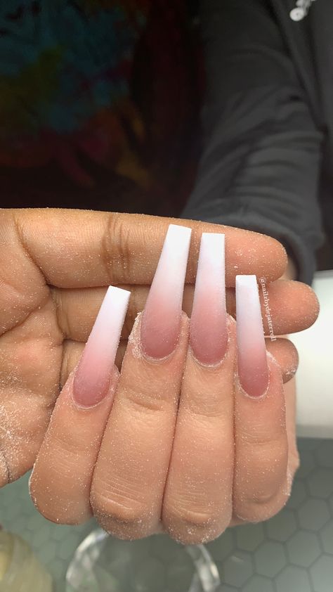 Coffin Narrow Nails, Frenchie Tips, Ballerina Nails Long, Ombre Coffin Nails, Nails Ballerina, Girls Nail Designs, Long Acrylic Nail Designs, Ombre Acrylic Nails, White Acrylic Nails