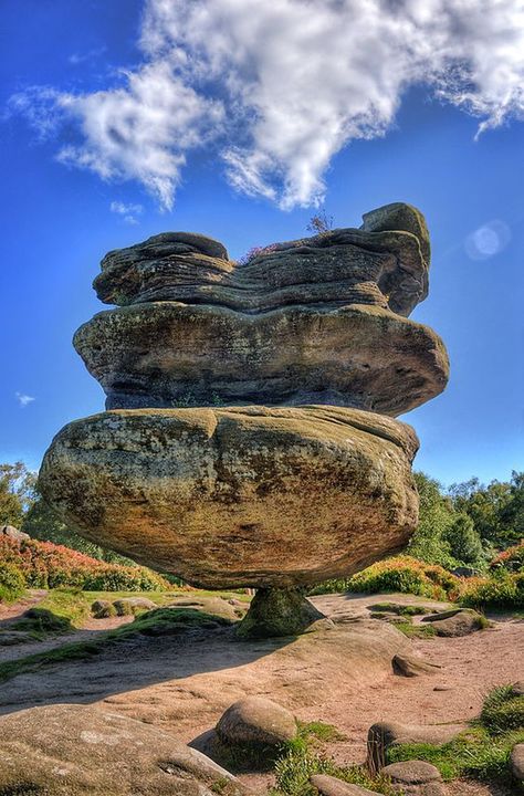 The Brimham Rocks, Brimham Moor, North Yorkshire, England - These balancing rock formations are said to have been carved by Druids due to their resemblance to animals and human faces, they were named for their appearance and the local legends that grew up around them. Glaciers carved the land down, leaving the strangely shaped stones exposed. Nature Reference, Awesome Pictures, Yorkshire Dales, Yorkshire England, England And Scotland, Laundry Hacks, National Trust, Rock Formations, North Yorkshire