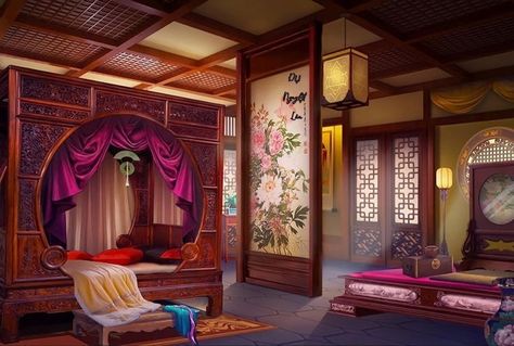 Chinese Bedroom Traditional, Chinese Palace Interior, Japanese Castle Interior, Traditional Chinese House Interior, Royal Luxury Bedroom Design, Japanese Palace, Traditional Chinese House, Chinese Room, Chinese Palace