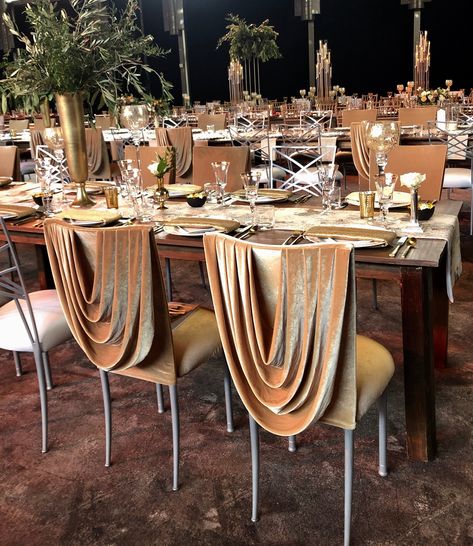 Gold Event Decor, Gold Velvet Chair, Chair Covers Wedding Reception, Gazebo Wedding Decorations, Event Chairs, Earth Tone Wedding, Trendy Bridesmaids, Velvet Decor, Chair Covers Wedding