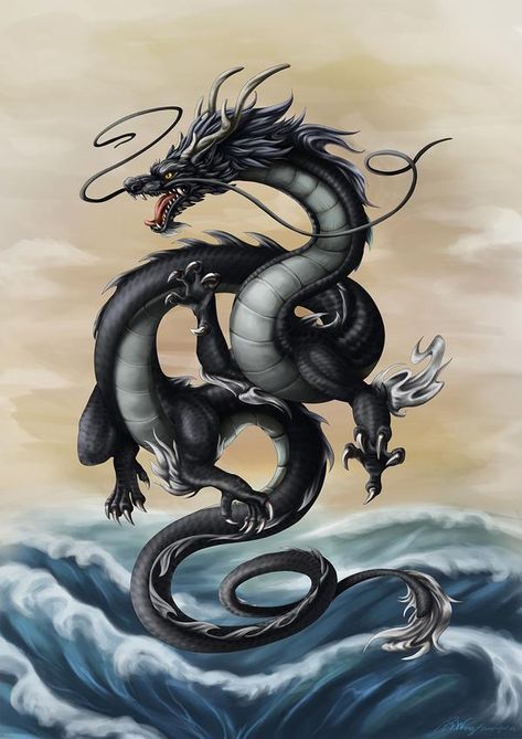 Year of the Black Water Dragon 2012 by Sleepingfox on DeviantArt Water Dragon Tattoo, Dragon Tattoo Images, Japan Drawing, Orca Tattoo, Eastern Dragon, Chinese Dragon Tattoos, Fu Dog, Asian Dragon, Water Dragon