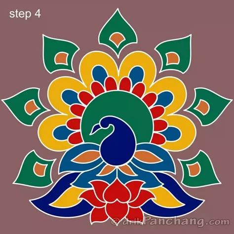 Peacock Rangoli Designs, Peacock Rangoli Design, Indian Rangoli Designs, Design Rangoli, Easy Rangoli Designs Videos, Peacock Rangoli, Very Easy Rangoli Designs, Rangoli Designs Photos, Rangoli Designs Simple Diwali