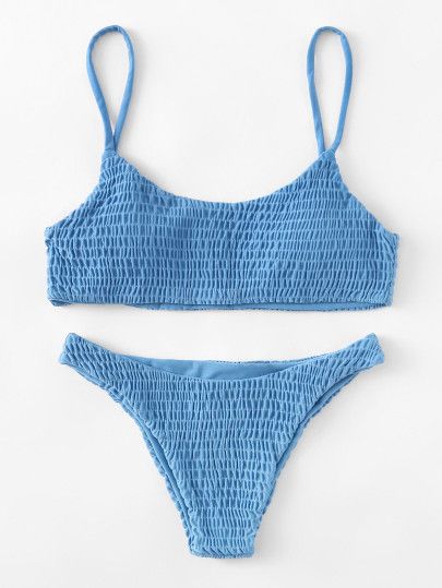 Shirred Bikini Set -SheIn Two Piece Tumblr Boho Swimsuit Blue Light Blue Summer Bathing Suits, Feminine Fashion, Cute Bathing Suits, Cute Swimsuits, Cute Bikinis, Swimsuit Fashion, Strap Tops, Swim Suit, Monokini