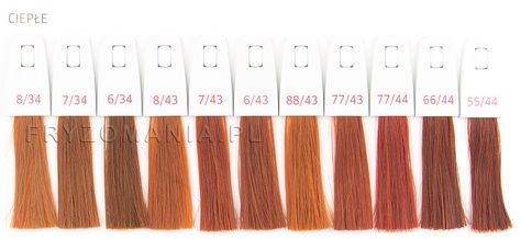 Koleston Perfect Color Chart, Wella Strawberry Blonde Formula, Wella Koleston Perfect Formulas, Wella Hair Color Chart, Hair Color Swatches, Red Copper Hair Color, Wella Hair Color, Wella Koleston, Color Formulas