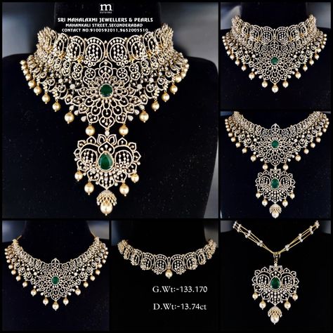 Detachable Jewellery, Temple Jewelry Necklace, Indian Wedding Jewelry Sets, Bridal Necklace Designs, Diamond Jewelry Set, Pendant Sets, Bridal Jewellery Design, Temple Jewelry, Diamond Pendant Sets