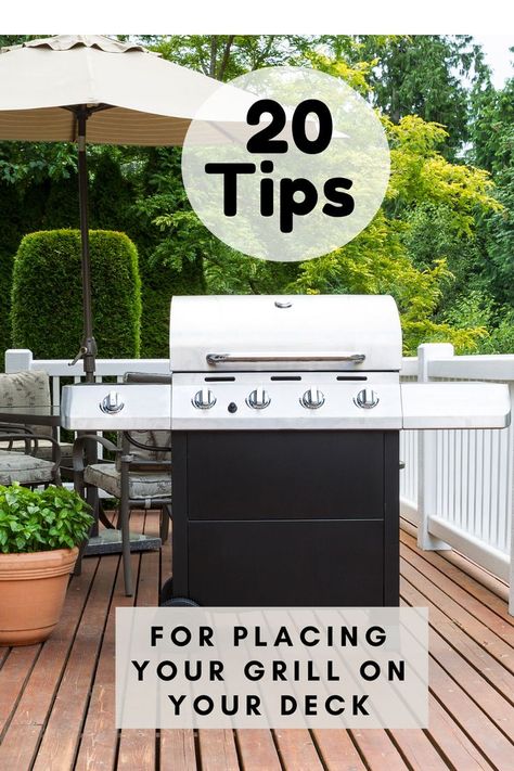 Tips for determining the best gas grill location on your deck. Deck Furniture Ideas Layout With Grill, Grill Location Ideas, Small Deck Furniture, Deck Furniture Layout, Deck Grill, Patio Furniture Layout, Outdoor Grill Area, Deck Layout, Patio Grill