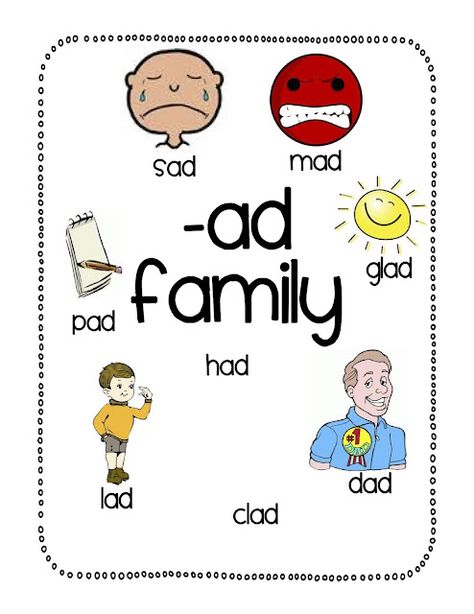 -ad family freebie!  What Kurt's family makes me think of Ad Word Family Worksheets, Ad Word Family, Word Family Reading, Kindergarten Word Families, Family Words, Family Worksheets, Teaching Freebies, Word Family Activities, Cvc Words Kindergarten