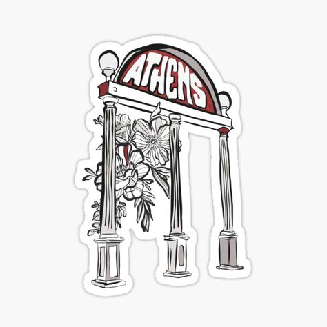 "UGA Arch Illustration v1" Sticker for Sale by peytonbjones | Redbubble Georgia Tattoos, Uga Arch, Arch Illustration, Cherokee Rose, Georgia State, University Of Georgia, Hand Illustration, Athens, Top Artists