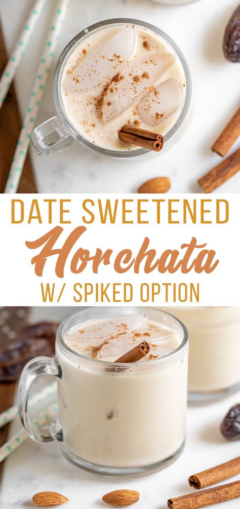 An easy homemade horchata recipe that requires just 6-ingredients and is SO easy to make. Not only is it delicious, but it is also free of refined sugar and sweetened with dates! #datesweetened #refinedsugarfree #sugarfree #horchata #cinnamon #medjool #vegan #cincodemayo #beverages #spiked #dessert Spiked Horchata, Vegan Horchata, Simple Drinks, Mexican Horchata, Homemade Horchata, Horchata Recipe, Thyroid Support, Homemade Almond Milk, Nut Milk Bag