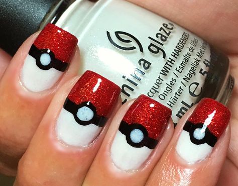 Pokemon Nails, Geeky Nails, Fingernail Ideas, Pokemon Ideas, Spin The Bottle, Anime Nails, Pedicure Designs, Pokemon Party, Polygel Nails