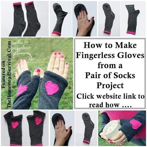 How to make fingerless gloves from a pair of socks. Fleece Gloves, Diy Socks, Stylish Socks, Homestead Survival, Fingerless Mittens, Winter Diy, Cute Socks, T Shirt Diy, Casual Elegance