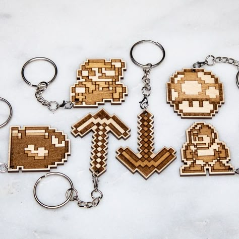 Laser Machine Ideas, Laser Wood Projects, Cnc Laser Ideas, Laser Cut Keychain, Keychains For Men, Plywood Projects, Keychain Designs, Diy Laser Cut, Nerd Crafts