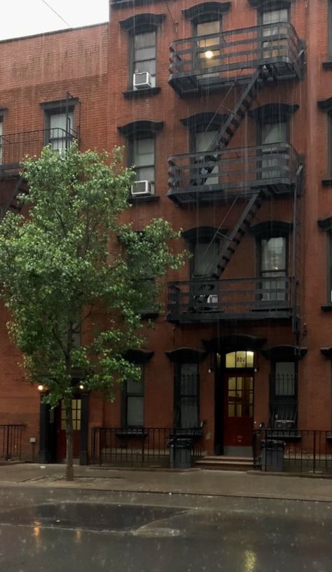 Fire Escape Apartment, New York Small Apartment, Apartment Fire Escape, Small New York Apartment, Rainy Day In New York, California Apartment, False God, Townhouse Exterior, New York Vibes