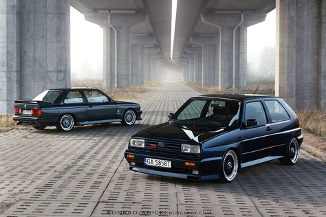 VW Golf Rallye and BMW E30 M3 Johnny Cecotto by KonradJanicki Scirocco Volkswagen, E30 M3, Bmw E30 M3, Golf Mk2, Volkswagen Car, Euro Cars, Bmw E30, Golf Gti, European Cars