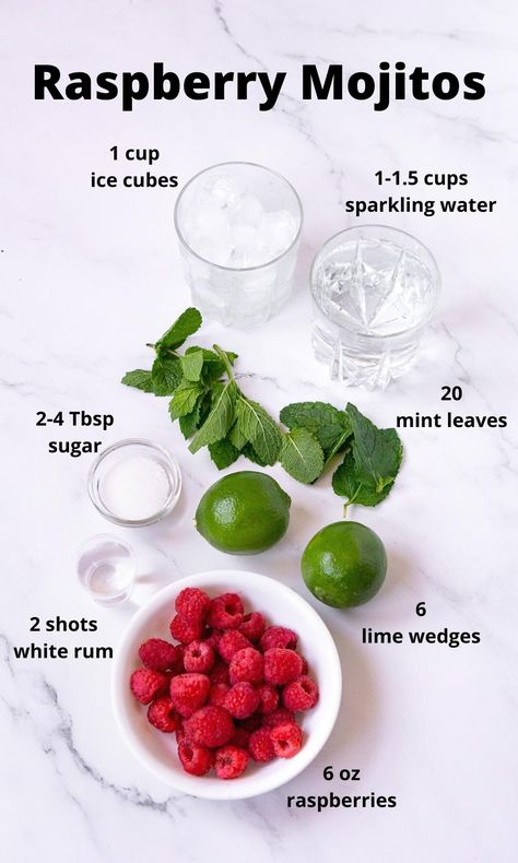 Summer Drink Recipe, Raspberry Mojito, Mint Mojito, Yummy Alcoholic Drinks, Summer Drink Recipes, Mojito Recipe, Refreshing Summer Drinks, Fresh Raspberries, Summer Berries