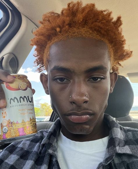 #blackmenhair Black Men Dyed Hair Ideas, Orange Hair Colors, Supermodel Lifestyle, Red Hair On Brown Skin, Red Hair On Dark Skin, Orange Hair Color Ideas, Afro Hair Dye, Ginger Brown Hair, Ginger Boys