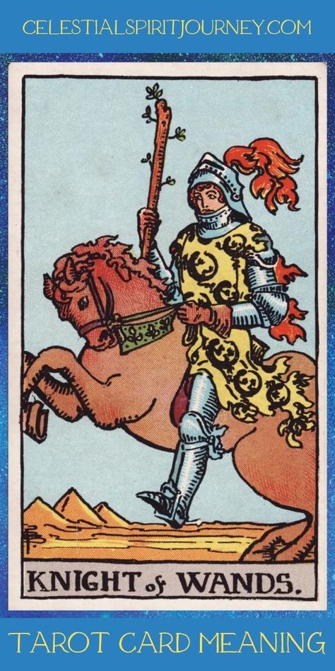 The Knight of Wands brings bold action and enthusiasm! This card is all about charging forward with confidence and taking risks to achieve your goals. Are you ready to dive headfirst into adventure? Click the pin to discover more about the Knight of Wands' fiery energy and read the full interpretation on the blog! Knight Of Wands Tarot Meaning, Wands In Tarot, Knight Of Wands Tarot, Celestial Spirit, Knight Of Wands, Wands Tarot, Tarot Prediction, Taking Risks, Numerology Numbers