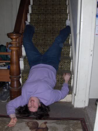 A hard days night? Naw, this is actually part of a bunch of pics for a graphics arts project. It's halarious. I had a ton of pics taken of me looking like I'm falling down the stairs. My sister still can't stop laughing about this pic. I was dizzy for 3 days from being upside down for too long. Laying On Stairs, Person Hanging Upside Down Reference, Upside Down Reference, Hanging Upside Down Pose, Man Falling Down Stairs, Upside Down Pose, Falling Down Stairs, Hard Days Night, Olivia Core