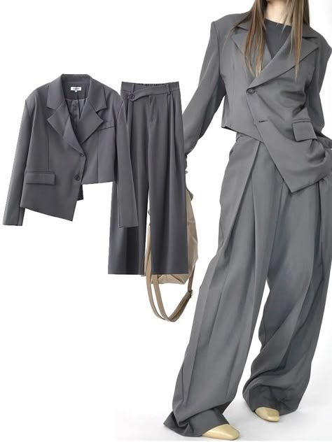 Grey Suit Pants Outfit Women, Woman Blazer, Commuter Style, Mens Bags Fashion, Outfit Zara, Trousers Casual, Grey Style, Suit Trousers, Ulzzang Fashion