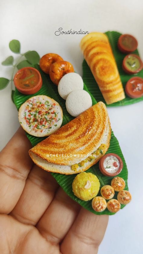 https://www.instagram.com/reel/CQtFCKErd_s/?igshid=YmMyMTA2M2Y= Miniature Clay Art Food, Miniature Indian Food Clay, Food Clay Art, Indian Platter, Food Miniatures, Miniture Food, Diy Magnets, Clay Magnets, South Indian Food