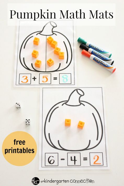 Grab these FREE Addition and Subtraction Pumpkin Math Mats printables! They're perfect for centers, small groups, homeschool and traditional classroom!  #fallmath #mathfreebies Subtraction Activity, Fall Math Activities, Pumpkin Math, Traditional Classroom, Math Mats, Activity For Preschool, Addition Kindergarten, Halloween Kindergarten, Subtraction Activities