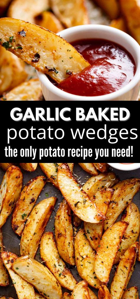 Garlic Baked Potatoes, Garlic Potato Wedges, Baked Potato Wedges Recipe, Homemade Potato Wedges, Seasoned Potato Wedges, Baked Potato Wedges, Easy Baked Potato, Baked Potato Slices, Crispy Potato Wedges