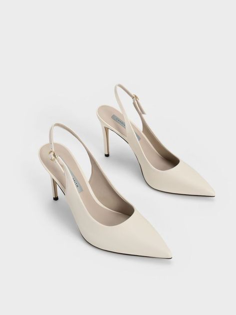 Charles And Keith Wedding Shoes, Wedding Shoes Classy, Shoes For Women Aesthetic Heels, Size 4 Heels, White Dainty Heels, Stiletto Shoes Heels, Classic Pumps Heels, Classic White Heels, Heels That Go With Everything