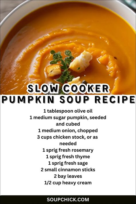 Slow Cooker Pumpkin Soup Recipe - Warm & Creamy Delight Best Pumpkin Soup Recipe, Slow Cooker Pumpkin Soup, Cream Of Pumpkin Soup, Slow Cooker Pumpkin, Pumpkin Soup Recipe, Fall Comfort Food, Sugar Pumpkin, Soup Recipes Slow Cooker, Comfort Dishes