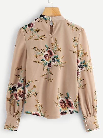 Bishop Sleeve Floral Print Blouse -SheIn(Sheinside) Floral Blouse Outfit, Women Floral Blouse, Trendy Fashion Tops, Hijabi Outfits, Bishop Sleeve, Stylish Dress Designs, Floral Print Blouses, Girls Fashion Clothes, Outfits Casual