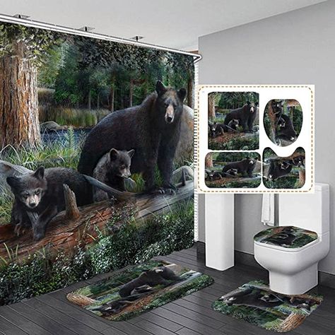 AmazonSmile: Funny Black Bear Shower Curtain Set,Bathroom Sets with Shower Curtain and Rugs,Bathroom Decor Shower Curtain Sets- 70.86" x 70.86" Shower Curtain,12 Hooks,Non-Slip Bath Mat,Contour Mat : Home & Kitchen Cabin Shower Curtain, Non Slip Bathroom Flooring, Plaid Shower Curtain, Watercolor Shower Curtain, Animal Shower Curtain, Bathroom Black, Rustic Bathroom Decor, Bathroom Floor Mat, Bathroom Carpet