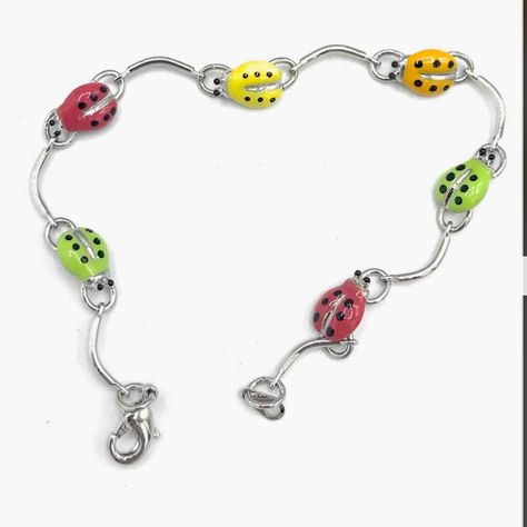 Nwt Never Worn Little Girl’s Cute Ladybug Bracelet. Comes With Original Box. Silver With Multicolored Enamel Ladybugs. 6” Long Ladybug Bracelet, Cute Ladybug, Lia Sophia, Red Yellow, Original Box, Bracelet, Yellow, The Originals, Silver