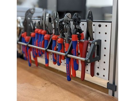 Pegboard Pliers Rack by cowanrg - Thingiverse Pliers Organization, Plier Storage, Woodshop Tools, French Cleat System, Storage Shed Organization, Pegboard Organization, Shed Organization, House Shed, Garage Makeover