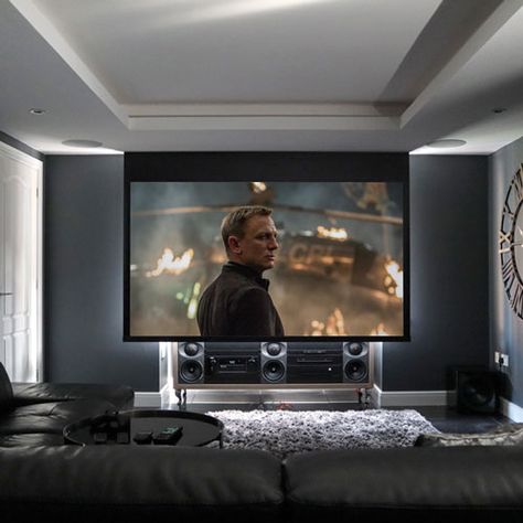 Concealed Home Cinema Systems | Hidden Projector and Screens| Pure Theatre Hidden Projector Screen, Projector In Living Room, Projector Screen Living Room, Retractable Projector Screen, Phillips Hue Lighting, Bedroom Screens, Hidden Projector, Ceiling Projector, Home Cinema Projector