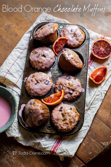 Try out our Blood Orange Chocolate Muffins recipe. It's a quick and easy recipe that's really great for breakfast. Blood Orange Recipes, I Want Chocolate, Orange Muffin Recipe, Muffins With Chocolate, Chocolate Muffin Recipe, Lemon Scones, Fresh Breakfast, Orange Muffins, Orange Chocolate