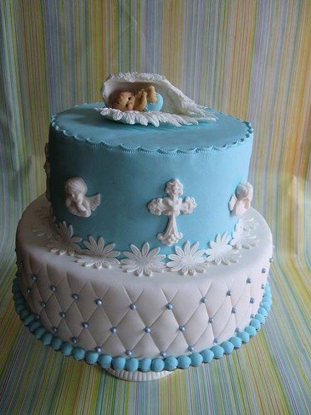 Cake for baptism with angels - by ksara7 @ CakesDecor.com - cake decorating website Baby Dedication Cake, Baby Christening Cakes, Baptism Cake Boy, Dedication Cake, Christening Cake Boy, Boys 1st Birthday Cake, Religious Cakes, First Communion Cakes, Baby Shower Cakes Girl