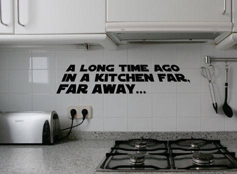 far far far away (from me) Kitchen Wall Quotes, Star Wars Kitchen, Galaxy Quotes, Star Wars Decor, Star Wars Quotes, Kitchen Wall Stickers, Star Wars Wallpaper, Wall Quotes Decals, Trendy Kitchen