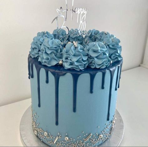 Guy Cake Design, Blue Man Birthday Cake, 18th Birthday Cake Blue And White, Blue Decorated Cake, Blue White And Silver Birthday Cakes, Blue Drip Cake Birthday, Simple Birthday Cake Men, Blue Birthday Cake For Girl, Sweet 16 Cake Ideas Blue