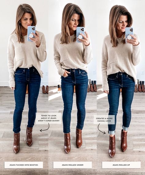 How to Wear Ankle Boots & Booties - Everything You Need to Know Ankle Booties Outfit, Brown Ankle Boots Outfit, Brown Boots Outfit, Ankle Boots Outfit, Boots With Jeans, Ankle Boots With Jeans, Rolled Jeans, How To Wear Ankle Boots, Winter Boots Outfits