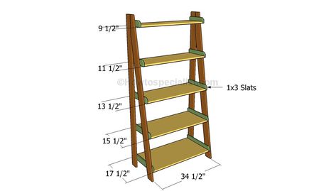 Ladder shelves plans | HowToSpecialist - How to Build, Step by Step ... Dresser Makeover Diy, Diy Ladder Shelf, Wood Ladder Shelf, Shelf Plans, Ladder Shelf Diy, Wooden Ladder Shelf, Ladder Shelves, Bookshelf Plans, Bookcase Diy