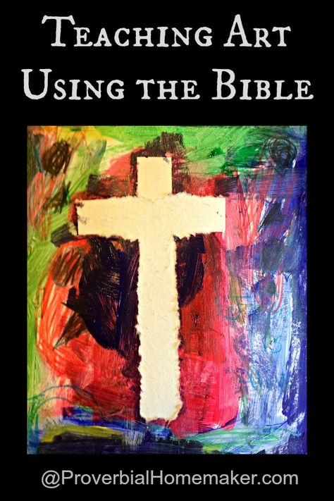 Teaching Art Using the Bible - Resources and ideas for biblical art lessons in the homeschool |ProverbialHomemaker.com Christian Art Projects, Bible Teaching, Art Curriculum, Homeschool Art, Biblical Art, Kindergarten Art, Art Bible, Bible Crafts, Middle School Art