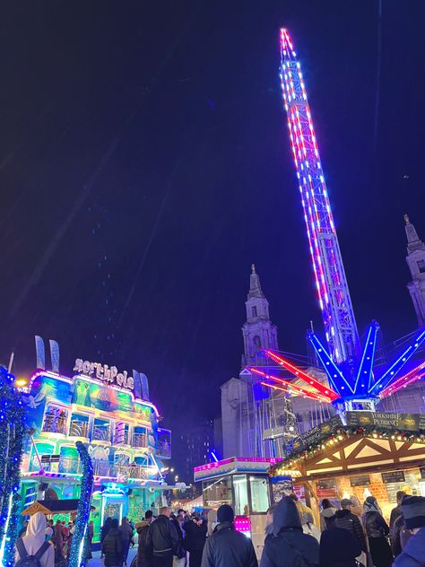 christmas leeds winter markets lights christmas markets things to do christmassy fair rides neon Leeds Nightlife, Leeds Christmas, Liverpool Christmas Market, Winter Markets, Christmas Feels, Fair Rides, Market Lighting, Rich Aesthetic, Uk Destinations