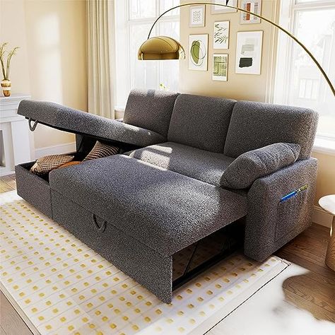 VanAcc Sofa Bed, Sleeper Sofa with Storage Chaise- 2 in 1 Pull Out Couch Sofa for Home Office, Living Room, Comfy Sofa Sleeper, Grey Sherpa Pull Out Couch Bed, Modular Sofa Bed, Sleeper Couch, Sofa Bed Sleeper, Sofa With Storage, Pull Out Couch, Pull Out Bed, Sofa Cama, Storage Chaise