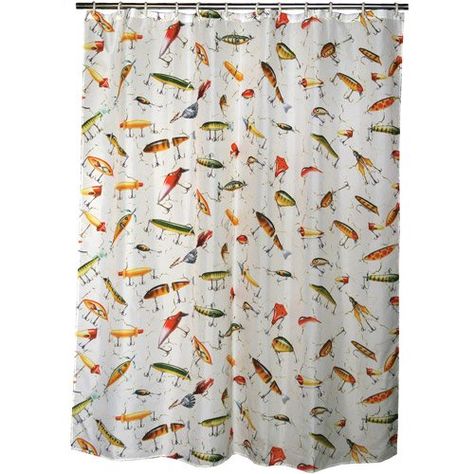 Rivers Edge Products Antique Lure Shower Curtain - Walmart.com - Walmart.com Fish Themed Bathroom, Fishing Bathroom, Fishing Bathroom Decor, River House Decor, Fish Bathroom, Man Bathroom, Lake House Bathroom, Antique Fishing Lures, Rivers Edge