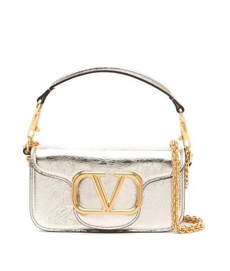 ♔ Valentino Tone Calves, Valentino Garavani Bag, Gold Bag, Fancy Bags, Pretty Bags, Valentino Bags, Leather Mini Skirts, Logo Stamp, Cute Bags