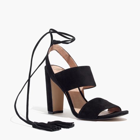 The Octavia Tassel Sandal : heels | Madewell Foggy City, City Clothes, Madewell Sandals, Tassel Heels, Ankle Wrap Heels, Stacked Heel Sandal, Black Gladiator Sandals, Professional Dress, 2016 Fall