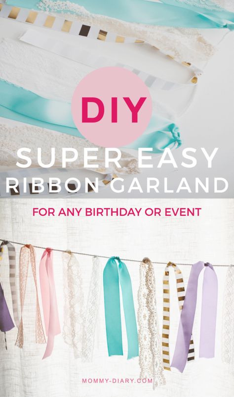 Super Easy DIY Birthday Ribbon Garland Diy Birthday Ribbon, Birthday Banner Diy, Presents For Bff, Beautiful Trinkets, Birthday Ribbon, Garland Birthday, Movie Night Birthday Party, Diy Birthday Banner, Stay Busy