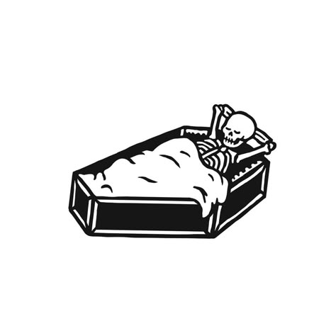 Comfort. Skeleton, coffin, blanket, bed, sleeping, illustration, hand drawn, tattoo, flash, black, white, 3d, line art My Tattoo, A Blanket, Skeleton, Sleep, Black And White, Bed, White, Black